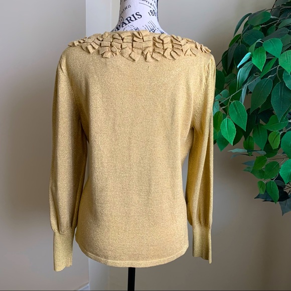 Design Options By Philip & Jane Gordon Vintage Gold Metallic Knit Top Sz M - Picture 9 of 14